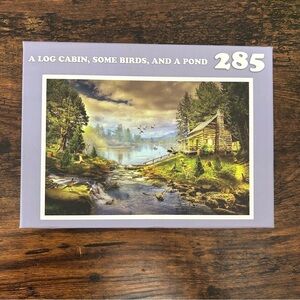 White Elephant Gag Gift Log Cabin Puzzle with Birds and Pond Funny Joke Meme